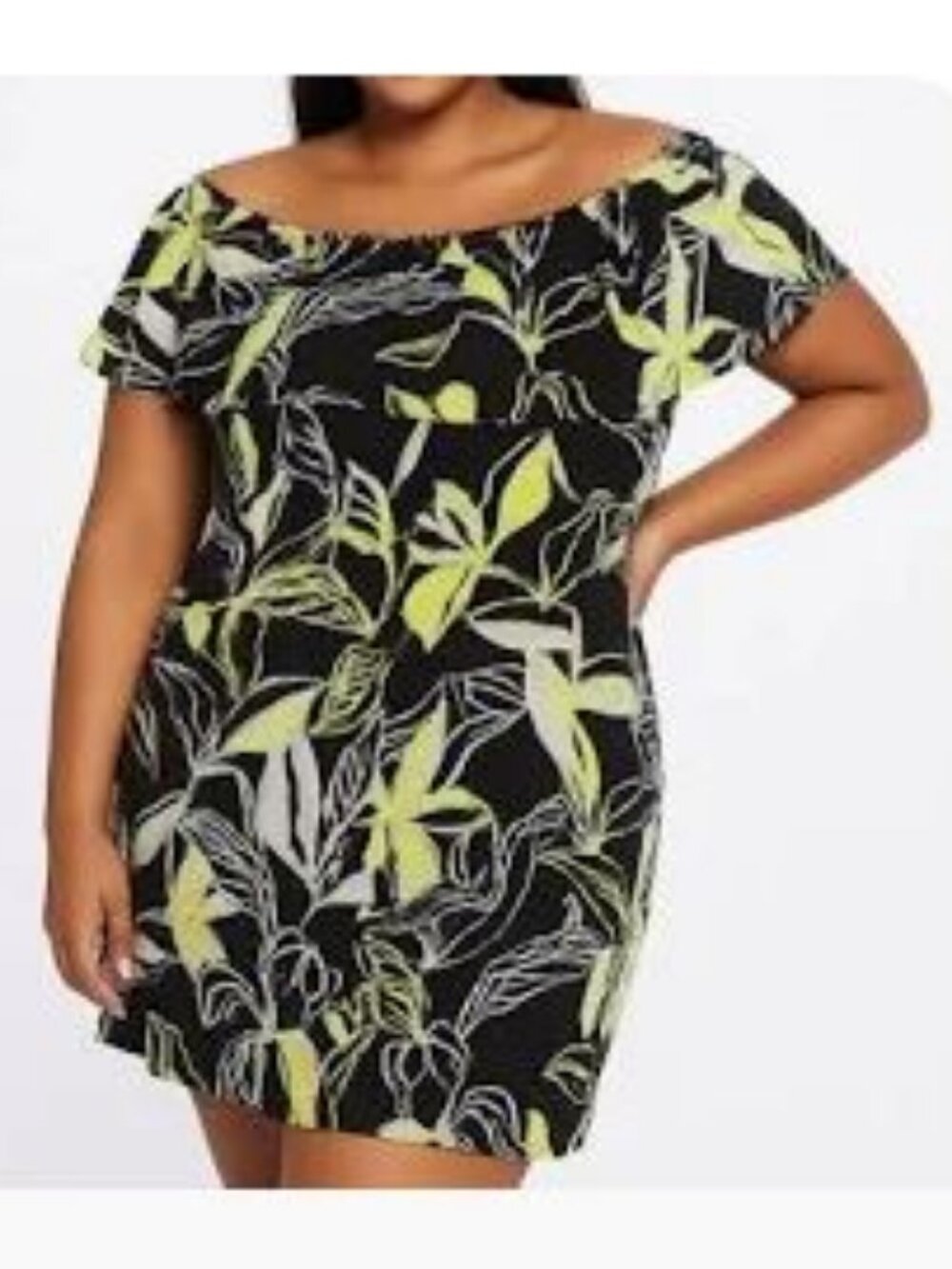 Splendid floral off-shoulder dress yellow, black white - Medium